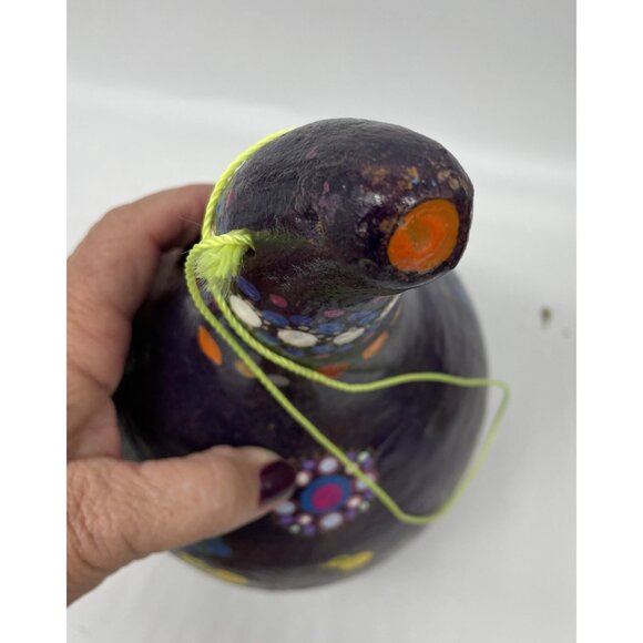 Artisan Gourd Dot Painting Bird House Chicks Purple Hanging Hand Painted Art 12” - Picture 7 of 10